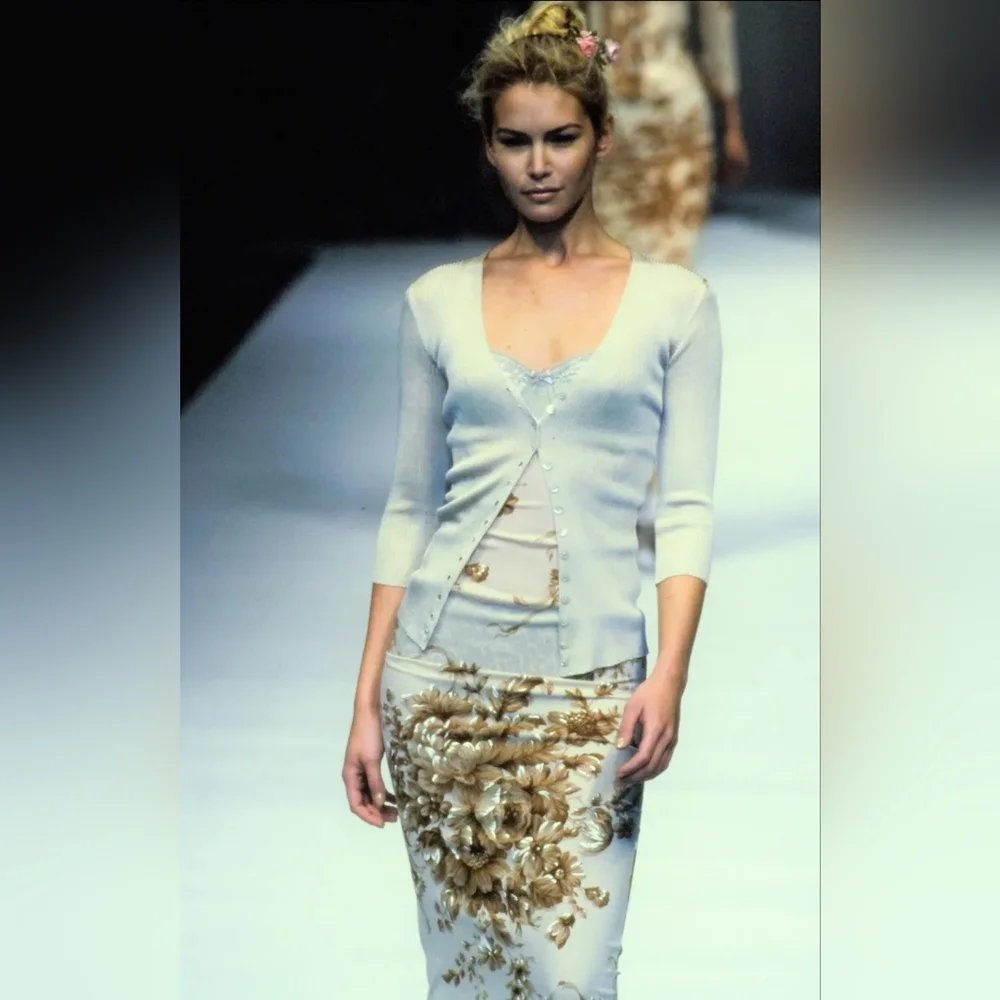 Vintage Spring 1997 Dolce & Gabbana Beige & Cream Floral Silk Maxi Dress - Picture 16 of 16